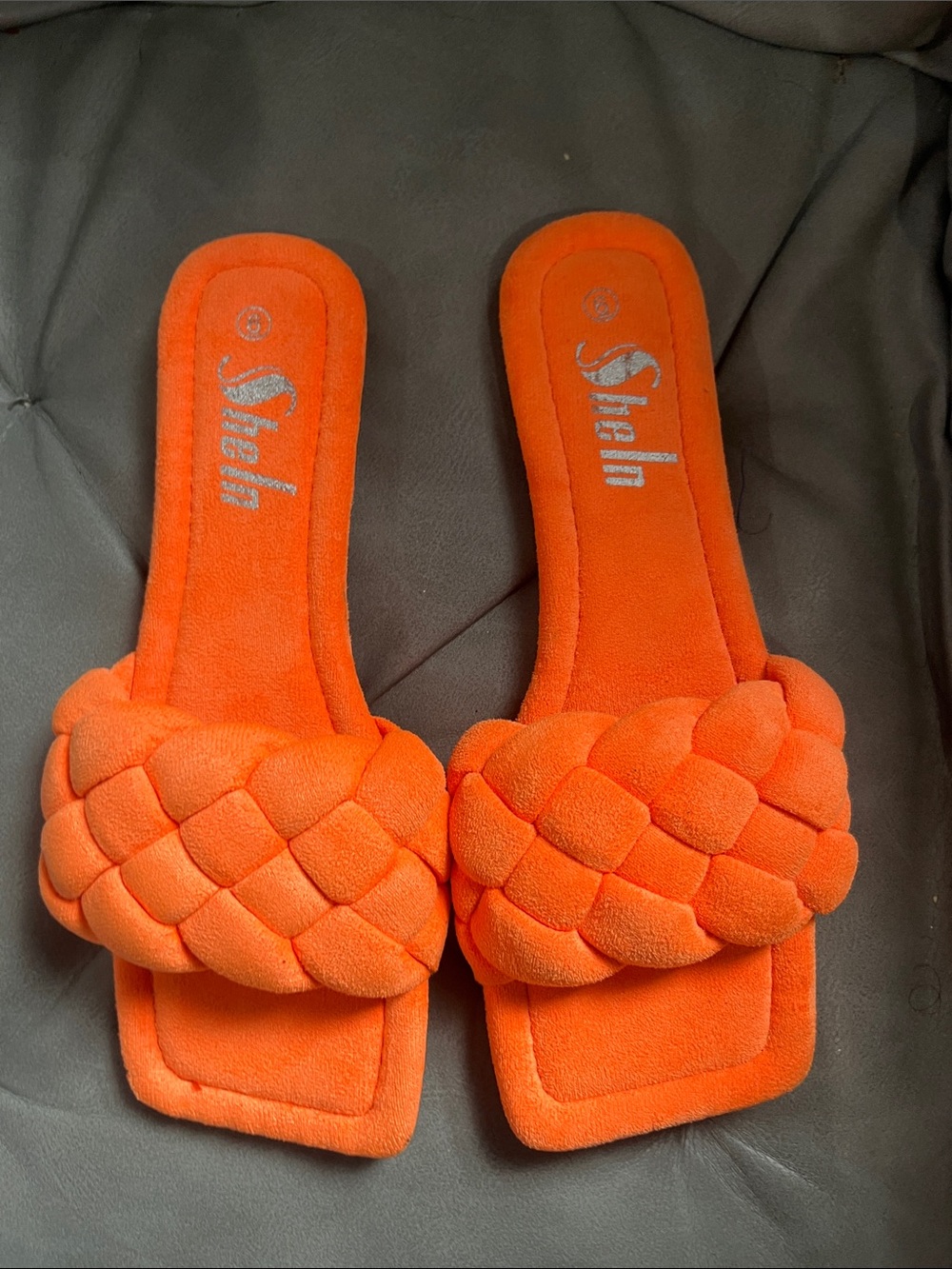SHEIN Braided Neon Orange Slide Sandals